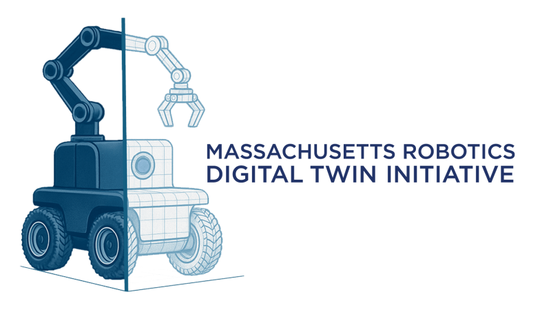Robotics Digital Twin Graphic (Physical and digital mockup of a robotic claw)